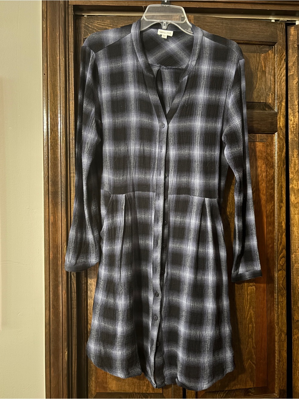 Garnet Hill Black and Gray Plaid Button-Front Shirt Dress